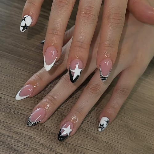 Künstliche Fingernägel, französische Spitze, zum Aufkleben, Mandelform, zum Aufdrücken, für Damen, 24 Stück Künstliche Fingernägel, französische Spitze, zum Aufkleben, Mandelform, zum Aufdrücken, für Damen, 24 Stück von Psdndeww