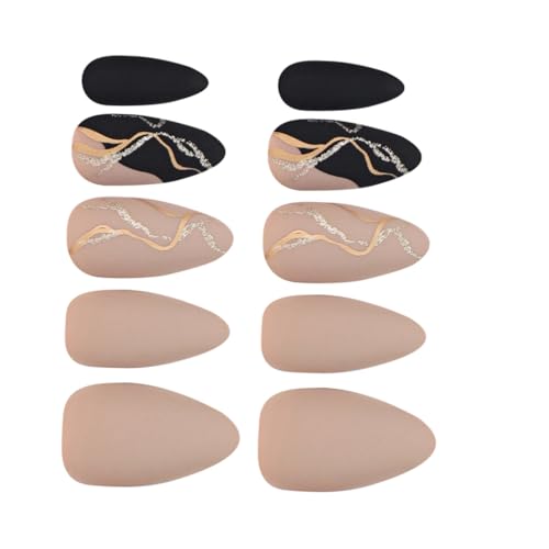 Künstliche Nägel, Mandel, zum Aufdrücken, französische Spitze, volle Spitzen, Nägel mit Goldstreifen für Frauen Künstliche Nägel, Mandel, zum Aufdrücken, französische Spitze, volle Spitzen, Nägel mit Goldstreifen für Frauen von Psdndeww