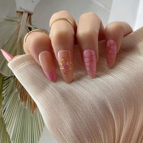 Künstliche Nägel für Damen, Mandel, Acryl, mit elegantem 3D-Blumenmuster, vollständige Abdeckung, 24 Stück Künstliche Nägel für Damen, Mandel, Acryl, mit elegantem 3D-Blumenmuster, vollständige Abdeckung, 24 Stück von Psdndeww