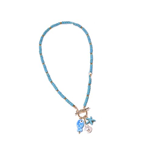 Leichte Keramik-Halskette mit Fisch-Anhänger mit mehrfarbigen Perlen für lässige oder formelle Anlässe, Keramikperlen-Halskette, One Size, Wie beschrieben, Wie beschrieben von Psdndeww