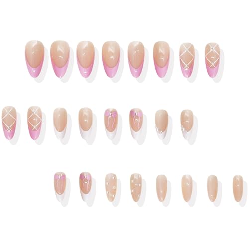 Mandel-Nägel zum Aufdrücken, Schleifen-Design, französische künstliche Acrylkleber für Damen, Sarg, Mandel, französische Spitze Mandel-Nägel zum Aufdrücken, Schleifen-Design, französische künstliche Acrylkleber für Damen, Sarg, Mandel, französische Spitze von Psdndeww