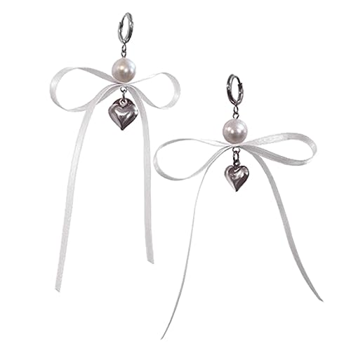 Perlenherz-Ohrringe, einzigartige Tropfenohrringe mit Schleifenknoten, süßer Modeschmuck von Psdndeww