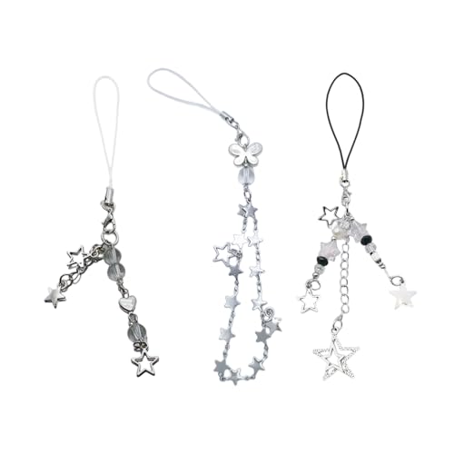 Psdndeww 3 Stück Schmetterling Und Star Charm Phone Lanyard Set Handgefertigte Schlüsselkettenanhänger Modezubehör Für Smartphones Stylish Women Telefon Schmuck von Psdndeww