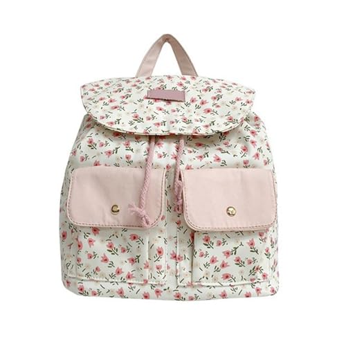 Psdndeww Damen Süße Blumen Nylon Rucksack Lässig Kleine Rucksackschule Mit Doppelten Taschen Multifunktionale Schulterschule von Psdndeww