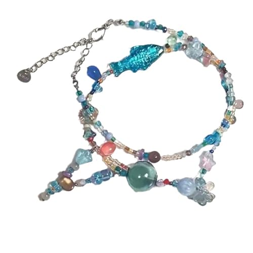 Psdndeww] Einzigartige Halskette mit Fischperlen und glitzernden Perlen für Freizeitkleidung, verstellbare Länge, Schlüsselbeinkette für Freizeitkleidung von Psdndeww