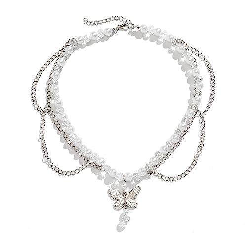 [Psdndeww] Elegante Halskette mit Erdbeer-Schmetterling, für Damen, elegante Kristall-Halskette, bunt, als Geschenk von Psdndeww