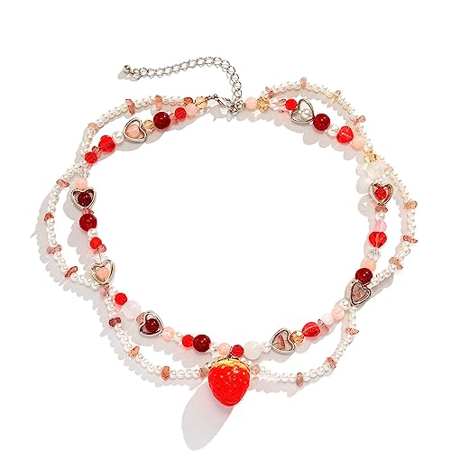 [Psdndeww] Elegante Halskette mit Erdbeer-Schmetterling, für Damen, elegante Kristall-Halskette, bunt, als Geschenk von Psdndeww