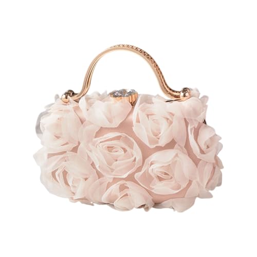 Psdndeww Elegante Rose Blumenabends Clutches Pintenstärke Strasssteine ​​Top Handtasche Mit Kette Für Hochzeiten Und Formelle Event Party Umhängetasche von Psdndeww
