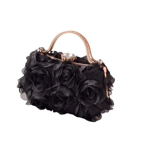 Psdndeww Elegante Rose Blumenabends Clutches Pintenstärke Strasssteine ​​Top Handtasche Mit Kette Für Hochzeiten Und Formelle Event Party Umhängetasche von Psdndeww