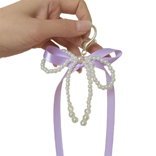 Psdndeww Empfindliche Imitation Perlenschlüsselkette Mit Zarter Bowknot Dekoration Eleganter Telefonanhänger Einzigartiger Schlüsselring Für Frauen Mädchen von Psdndeww