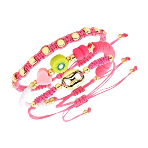 Psdndeww Ethnische Inspir Armband Set Von 3 Mit Schweinen Nasenglasperlen Und Lebendige Farbtonfrucht Charm Schmuckzubehör Trendy Armband von Psdndeww
