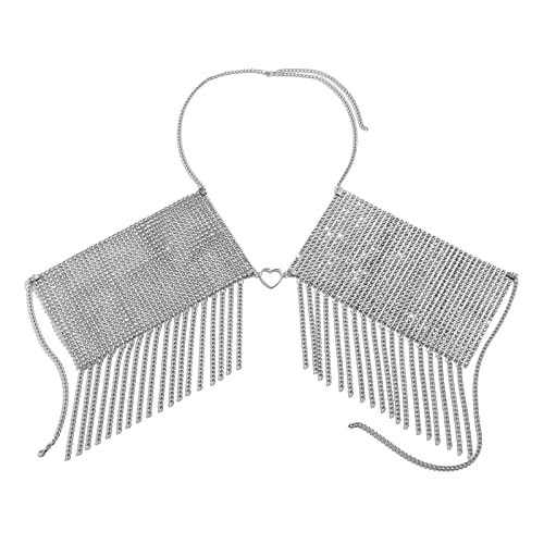 Psdndeww] Frauen Glänzender Körper Kristall Oberkörper Metall Strass Strass Fransen Halfter Geschirr BH Kette Party Kleidung von Psdndeww
