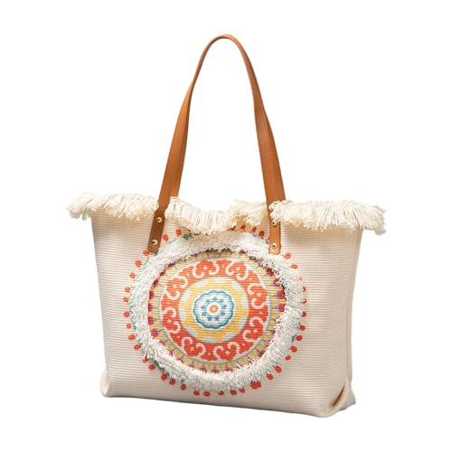 Psdndeww Frauen Große Kapazität Leinwandtasche Ethnische Styles Strand Quasten Handtaschen Mode Einkauf Für Tägliche Reisende Frauen Mode Handtasche Alleinwand von Psdndeww