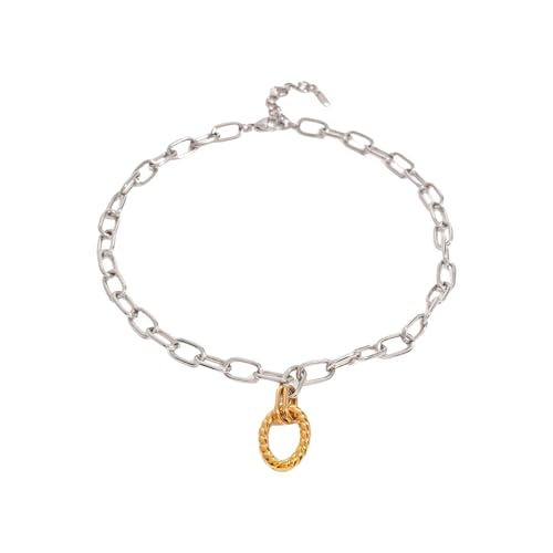 Psdndeww] Geometrisches Schmuckset aus Edelstahl mit runden Streifen Halskette und Armband für modische Frauen von Psdndeww