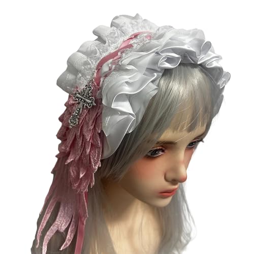 Psdndeww Gothic Hair Accessoire Mit Weicher Spitze Und Metallkreuzen Dekoration Spitzen Haarband Für Punkstile Kopfstück Weiches Stoff Haarband von Psdndeww
