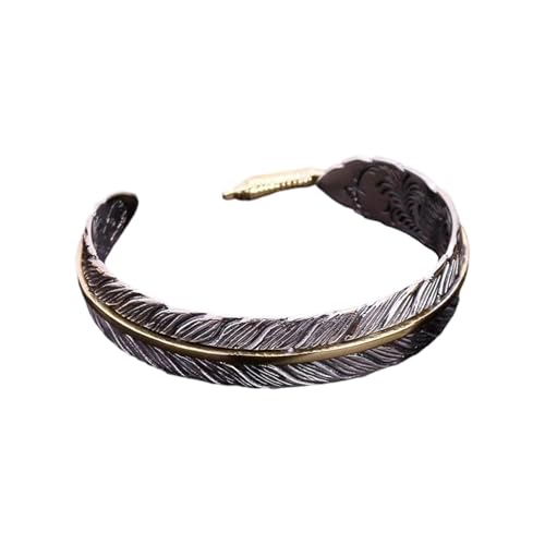 Psdndeww Handgefertigte Verstellbare Gefiederte Formale Manschettenarmband Ethnic Wide Unisex Armreif Jubiläum Schmuck Für Frauen Und Männer Verstellbare Federdesign Armband von Psdndeww