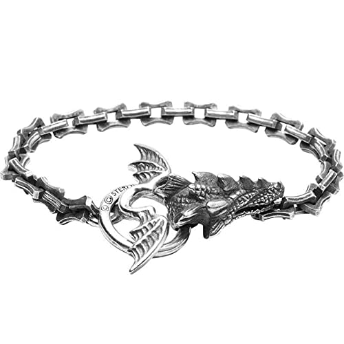 Psdndeww Herren Dragon Knochenkette Armband Vintage Link Handgefertigte Punk Männer Armreifen Legierung Drachenkopf von Psdndeww
