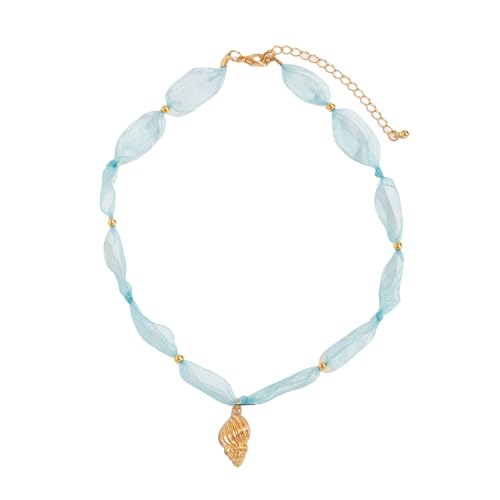 Psdndeww Leichtes Schiere Stoff Marine Themeed Halskette Mit Legierungsstern Charme Elegante Schlüsselbeinkette Für Freizeitkette Pendelloller Colarbone Kette von Psdndeww