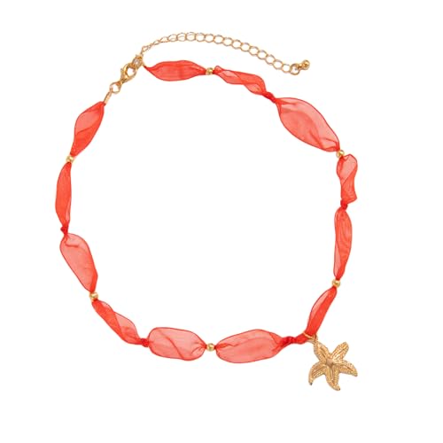 Psdndeww Leichtes Schiere Stoff Marine Themeed Halskette Mit Legierungsstern Charme Elegante Schlüsselbeinkette Für Freizeitkette Pendelloller Colarbone Kette von Psdndeww