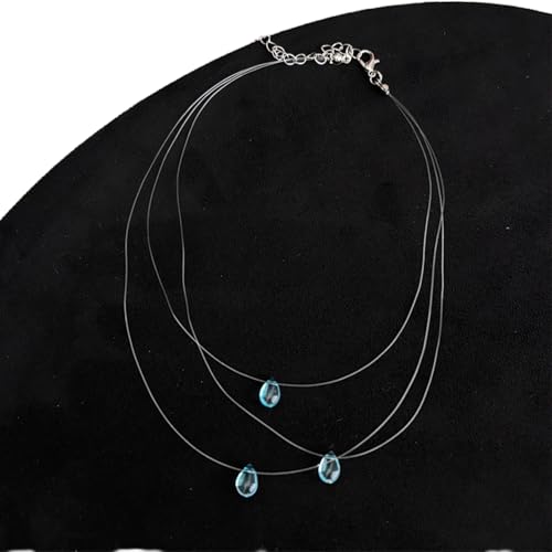 Psdndeww Multi Layer Blue Tränendrop Kristall Halskette Elegantes Colarmbone Kettenkette Leichtes Schmuck Geschenk Für Frauen Lady Girls Vielseitiger Modeschmuck Für Frauen von Psdndeww