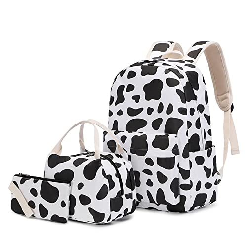 Psdndeww Süßer Kuhdruckschule Rucksack Für Mädchen Jungen Teens Set Laptop Daypack Lunch Tasche Stifte Tasche Schulback Rucksack Mit Lunchbag Für Mädchen von Psdndeww