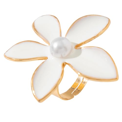 Psdndeww Übertriebene Modes Statement Ringe 3D Blumen Und Perlen Hochzeitsfinger Ringe Handgefertigter Schmuck Für Partys von Psdndeww