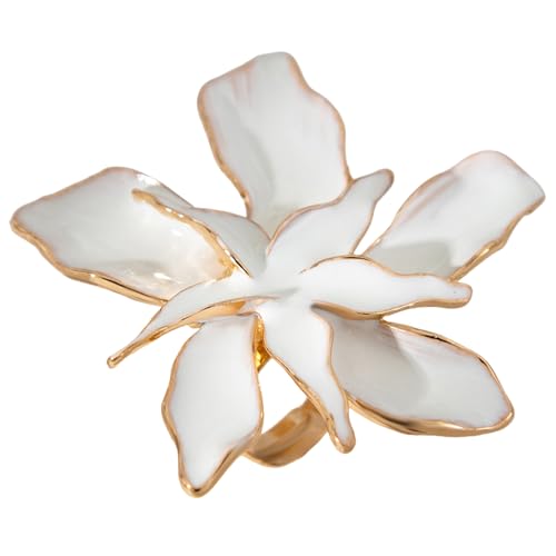 Psdndeww Übertriebene Modes Statement Ringe 3D Blumen Und Perlen Hochzeitsfinger Ringe Handgefertigter Schmuck Für Partys von Psdndeww