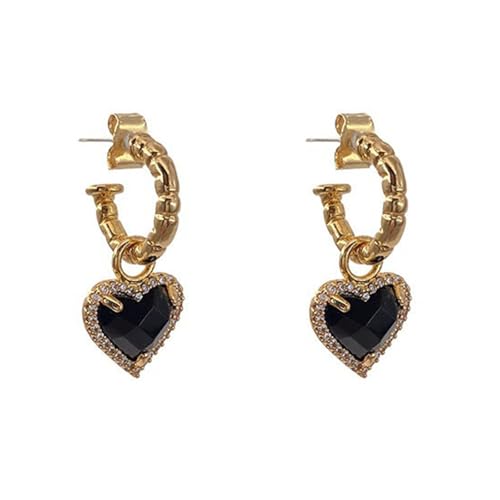 Raffinierte Schwarze Gold Herzohrringe Elegant Schwarzes Gold Herz Stylish Ohr Baumeln Für Einen Hauch Von Eleganzen Modischen Tropfen von Psdndeww