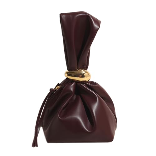 Kleine rote Clutch-Geldbörse für Damen, veganes Leder, Handgelenk-Handtasche, Knotenbeutel, Mini-Eimertasche, süße lässige Geldbörse Handtasche, burgunderfarben, 14.17x5.91x8.27inch Kleine rote Clutch-Geldbörse für Damen, veganes Leder, Handgelenk-Handtasche, Knotenbeutel, Mini-Eimertasche, süße lässige Geldbörse Handtasche, burgunderfarben, 14.17x5.91x8.27inch von PsraGoor