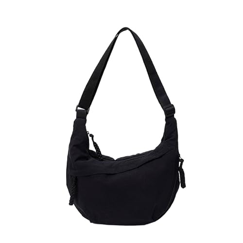 PsraGoor Nylon -Crossbody -Tasche, Frauen Crescent -Tasche, Umhängetaschen Penner mit Reißverschluss, Leichtweißhunger Pack Casual Slingbag mit einstellbarem Riemen zum Einkaufsreisen (schwarz) von PsraGoor