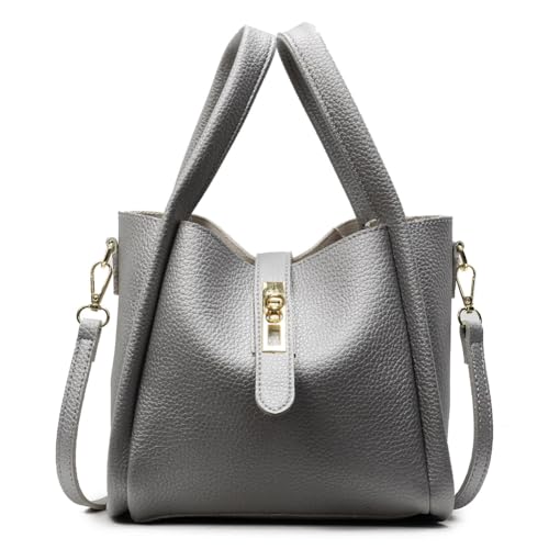 PsraGoor Vielseitige Slouchy Tasche Damen, Leder-Umhängetasche, Crossbody mit Clutch, solide Hobo-Handtasche für Reisen (Silber) von PsraGoor