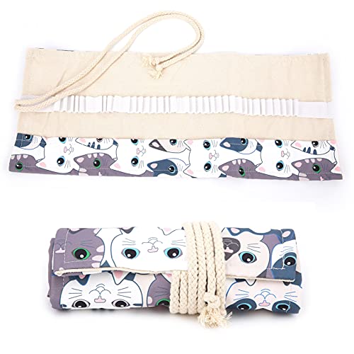 36 Loch Canvas Pencil Wrap, Pen Curtain Roll Up Waschbare Bleistifte Aufbewahrungstasche Bleistiftroller für Klassenkameraden Studenten Kollegen von Pssopp