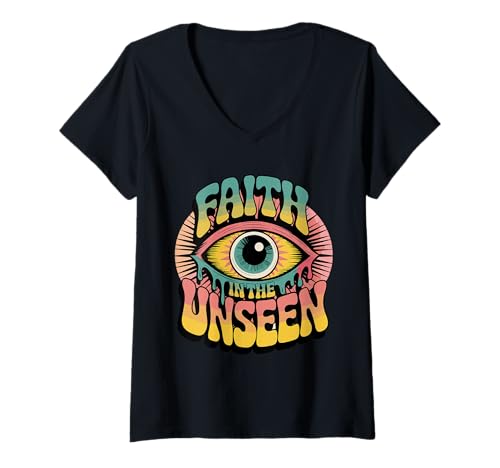 Damen Faith In The Unseen Retro Psychedelic T-Shirt mit V-Ausschnitt Damen Faith In The Unseen Retro Psychedelic T-Shirt mit V-Ausschnitt von Psychedelic Retro Spiritual Faith