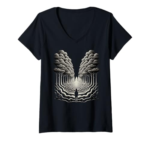 Damen Umwerfendes Trippy-Design mit optischer Täuschung T-Shirt mit V-Ausschnitt Damen Umwerfendes Trippy-Design mit optischer Täuschung T-Shirt mit V-Ausschnitt von Psychedelic Visionary