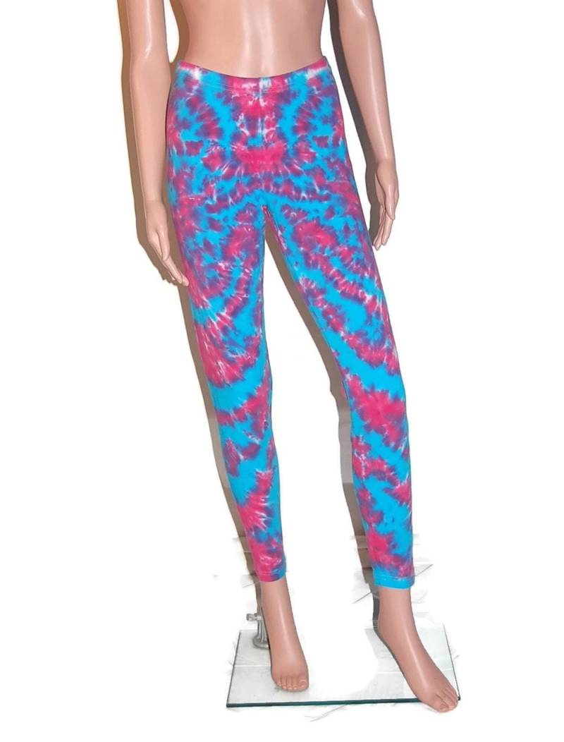 Batik Baumwoll Leggings | Psychedelic Hot Pink & Türkis Blaue Klecks Handarbeit Bunt Superweich Super Dehnbar Große Größen von PsychedelicCircus