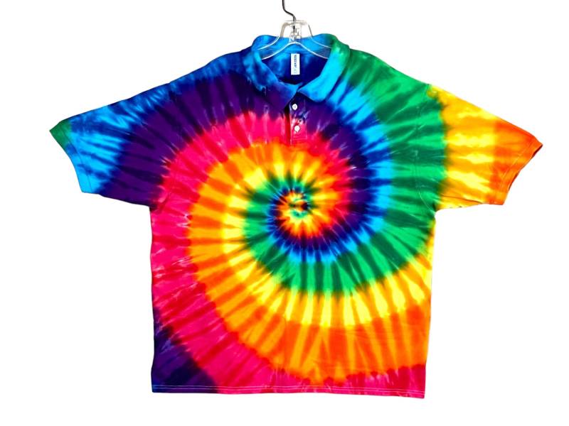 Tie Dye Golf Poloshirt | Regenbogen Windrad Spirale Sport-Shirt Erwachsener Klein Mittel Groß Xl 2X 3X 4X 5X Handgefärbt von PsychedelicCircus