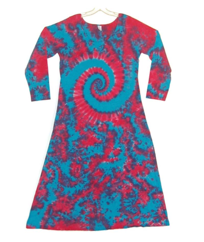 Tie Dye Kleid Langarm Damen Hot Pink Türkis Blau Fraktal Spiral Blotter Tye Midi Maxi Handgemacht Hippie Sm Med Lg Xl 2X 3X von PsychedelicCircus