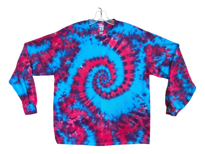 Tie Dye Shirt | Pink-Türkis-Blau Spiralklebematte Langarm Handmade T-Shirt Klein Mittel Groß Xl 2X 3X 4X 5X 6X Psychedelisch von PsychedelicCircus