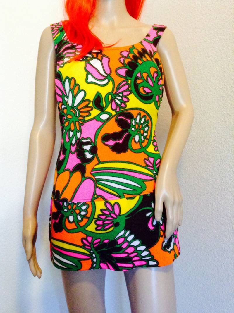 Vintage 60Er Jahre Ultra Mod Psychedelic Badeanzug 36-28-34 Ein Stück Rückenlosen Rock Super Groovy von PsychedelicGarden
