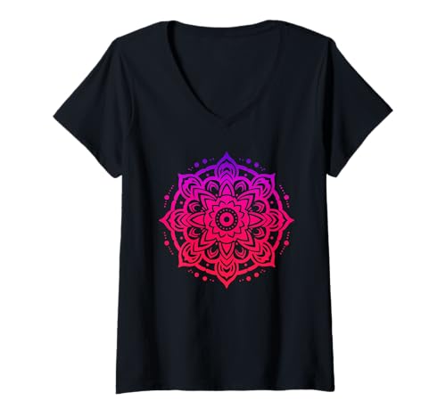 Damen Abstraktes Mandala Yoga Muster T-Shirt mit V-Ausschnitt von Psychedelische Mandala Designs