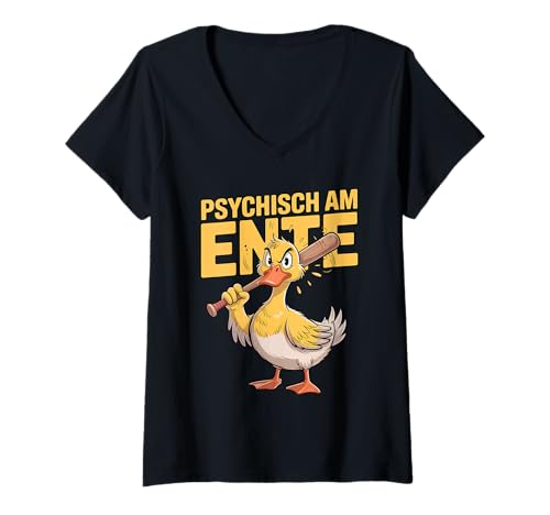 Damen Psychisch Am Ente T-Shirt mit V-Ausschnitt von Psychisch Am Ente