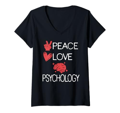 Damen Frieden Liebe Psychologie Gehirn Herz Therapie Spaß T-Shirt mit V-Ausschnitt von Psychisches Leben Beraterin Mental Mind