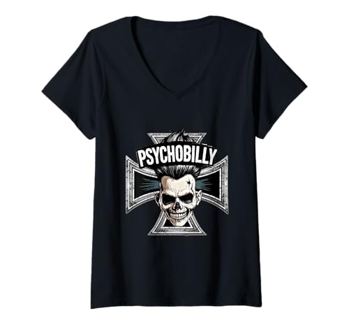 Damen Psychobilly Punk Punkabilly T-Shirt mit V-Ausschnitt Damen Psychobilly Punk Punkabilly T-Shirt mit V-Ausschnitt von Psychobilly und mehr