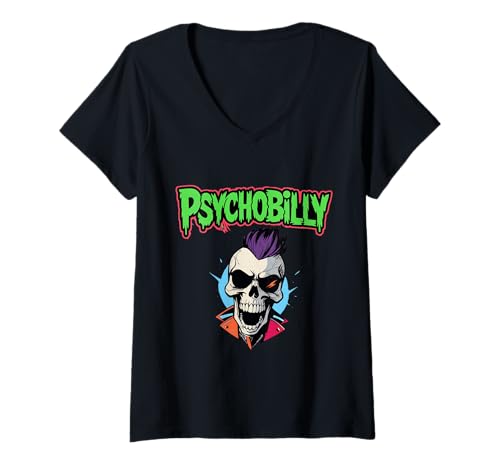 Damen Psychobilly Punk Punkabilly T-Shirt mit V-Ausschnitt Damen Psychobilly Punk Punkabilly T-Shirt mit V-Ausschnitt von Psychobilly und mehr
