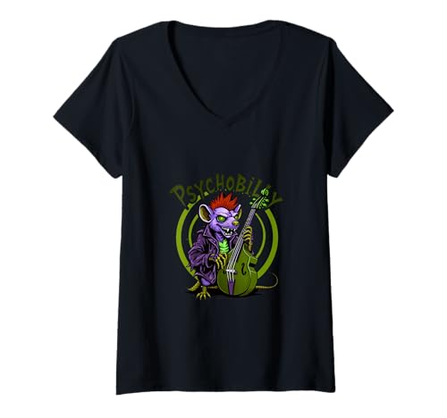 Damen Psychobilly Punk Punkabilly T-Shirt mit V-Ausschnitt Damen Psychobilly Punk Punkabilly T-Shirt mit V-Ausschnitt von Psychobilly und mehr