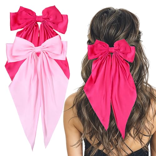 2 Stück Schleife Haarspangen Satin Haarschleifen-Clips für Frauen, Haarschleifenklammer Haarspangen mit langen Schwänzen seidige Satin-Haarschleife für Abschlussball Party Vintage Accessoires von Psyqtsuary
