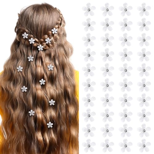 20 Stück Haarspangen Damen Kleine Blumen, Haarschmuck Mädchen Haarspange Blume Weiße Mini Dekorative Haarspangen Niedlich Blumen für Damen Mädchen Geburtstag Party Hochzeitsfeier von Psyqtsuary