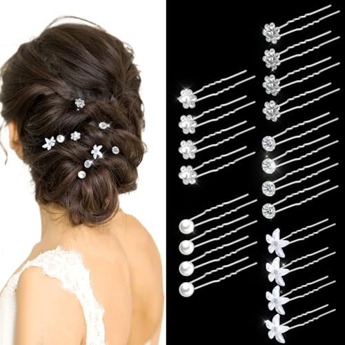 40 Stück Hochzeit Perle Haarnadeln für Braut Hochzeit Haarnadeln U-Förmige Haarschmuck Braut Blumen Strass Braut Haarschmuck Haarnadeln Hochzeit Haarschmuck Zubehör für Hochzeit Prom Party Mädchen von Psyqtsuary