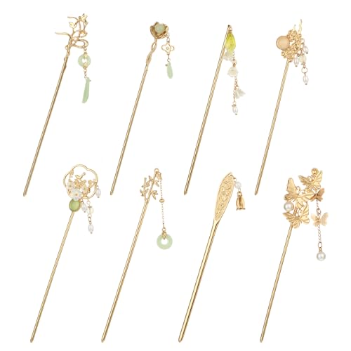 8 Stück Chinesischer Haarstab Dekorative Gold Metall Haarstäbchen Anstecknadeln mit Anhängern Haarnadeln aus Metall im Vintage-Stil Perlen chinesisches Hanfu-Glitzer-Accessoire Haarstäbchen für Frauen von Psyqtsuary