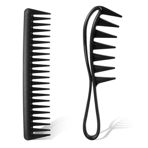 Breite Zahnkämme, 2 Stück Grobzinkiger Kamm Lockenkamm Hitzebeständig Antistatisch Locken Kamm Schwarz Kamm Grob Haarkamm Styling Kamm Friseur Kamm Grobzinkig für Frauen Männer Haarstyling Salon von Psyqtsuary